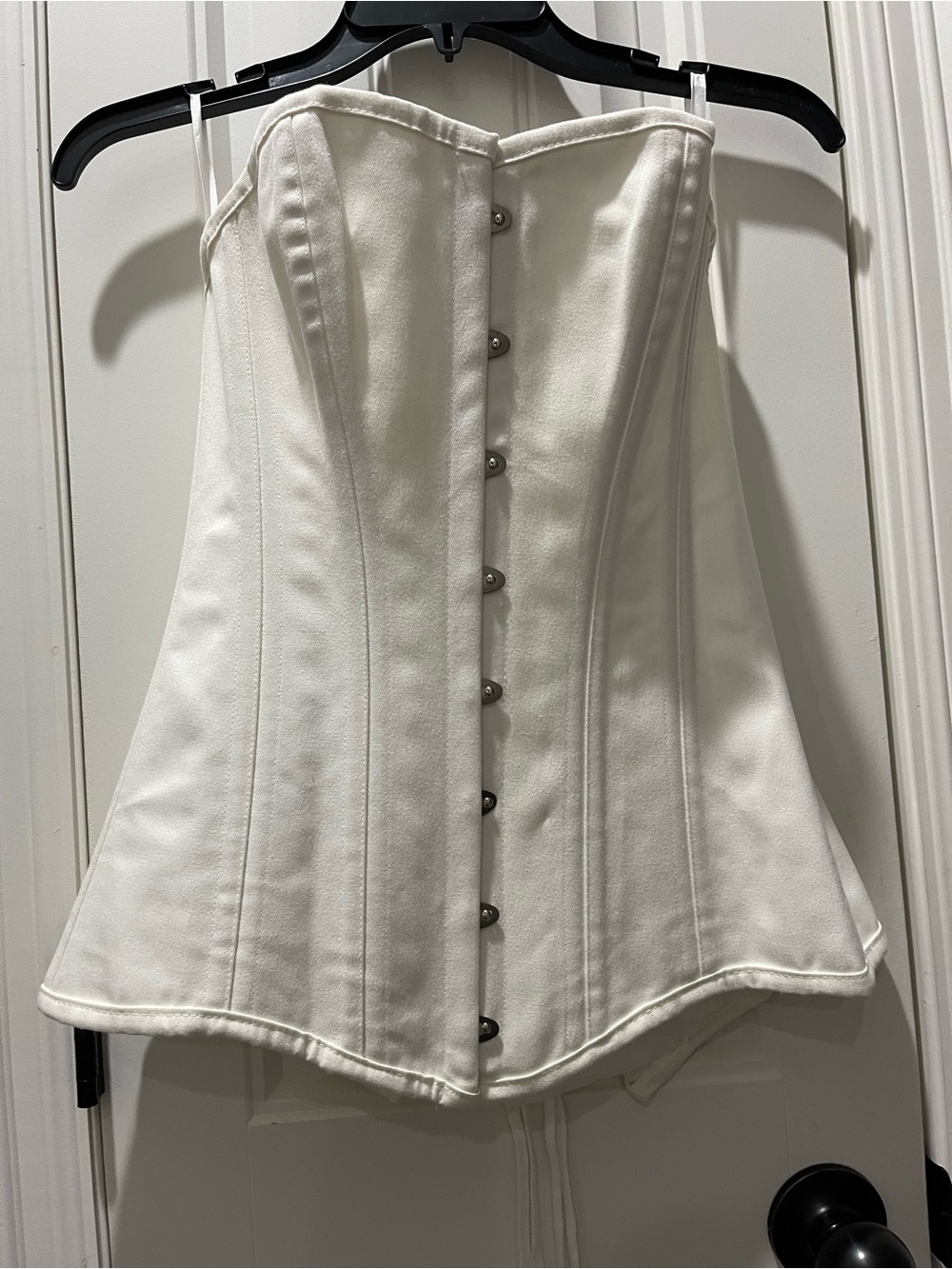 White Structured Corset Top with Front Busk Closure